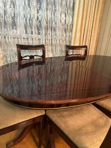 Masa və oturacaq dəstləri: Qonaq otağı üçün, İşlənmiş, Açılan, Oval masa, 6 stul — 9