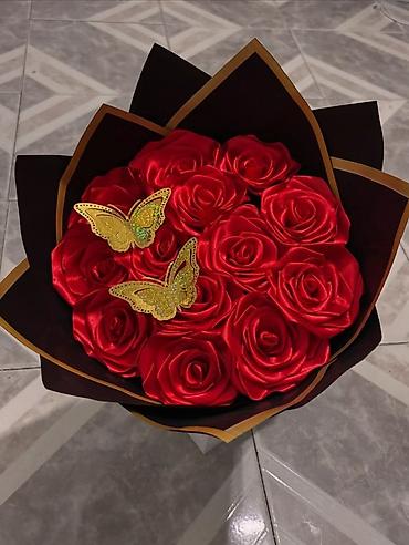 Ruža: Buket ruža od satena – ručno izrađene večno‑trajne ruže - Materijal — 7