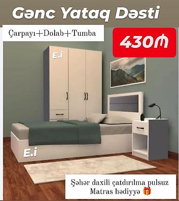 hazir perdeler: Gənc yataq dəsti – çarpayı + dolab + tumba - Müasir dizaynlı dəst: ağ — 1