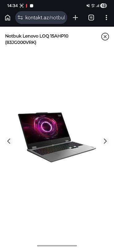 emachines notebook: Lenovo LOQ 15AHP10 (83JG000VRK) noutbuk - 15.6" ekran – nazik — 1