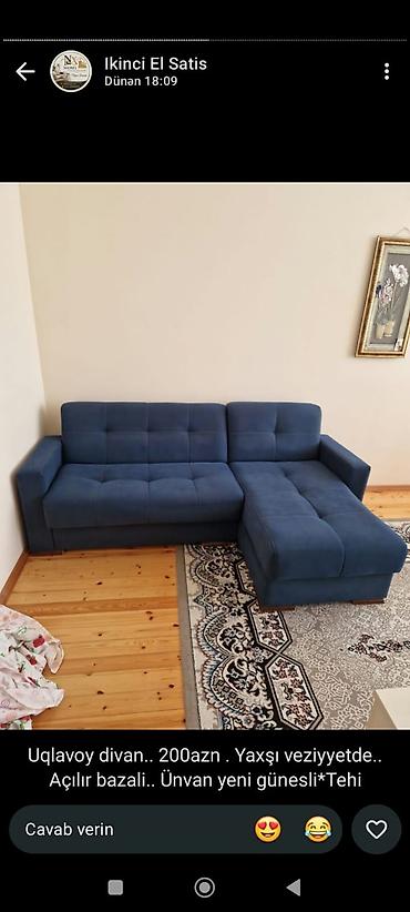 Uqlavoy divan – açılır və bazalı model. Mavi rəngli, yumşaq parça lalafo.az -da Uqlavoy divan – açılır və bazalı model. Mavi rəngli, yumşaq parça