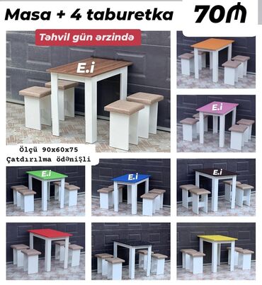 Stullar: Mətbəx üçün, Açılmayan, Dördbucaq masa, 4 stul