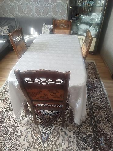 Yemək otağı üçün taxta masa və 4 ədəd stul dəsti. - Material: massiv