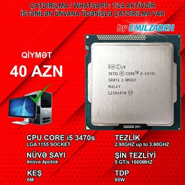 Masaüstü kompüterlər və iş stansiyaları: Prosessor Intel Core i5 Core i5 3470s, 3-4 GHz, 4 nüvə, İşlənmiş