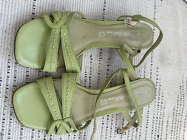 Женская обувь: Lime due dəri sandal - Rəng: açıq yaşıl (lime) - Material: Natural — 3