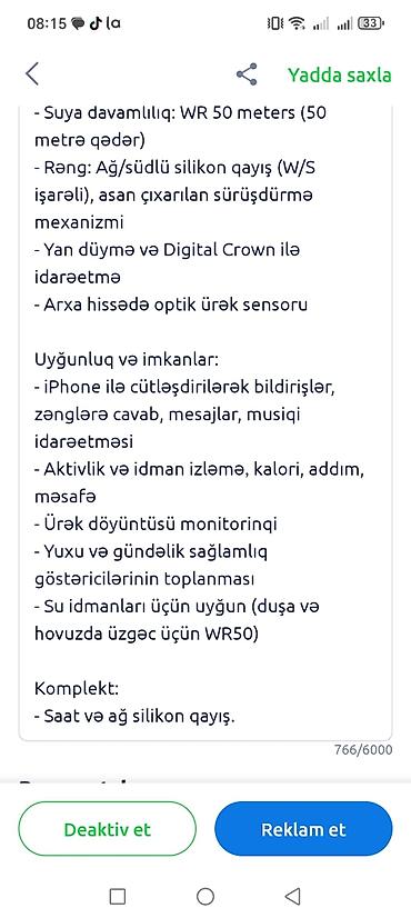 saat seti: Apple Watch SE (GPS) – 40 mm, Alüminium gövdə, İon‑X şüşə, ağ silikon — 6