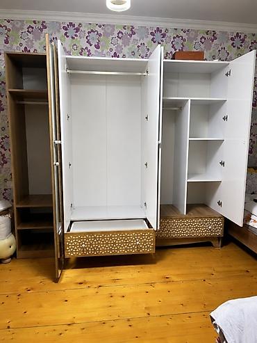 İşlənmiş, 5 qapı, Güzgülü, Ağ, Taxta, Açılan, Düz dolab