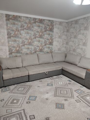 новые мебели: Угловой диван, цвет - Бежевый, Б/у