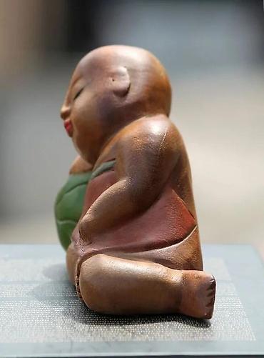 Figure: Uspavani Srećni Buda Vintaž Drvena rezbarija 1940. Sleeping Child — 5