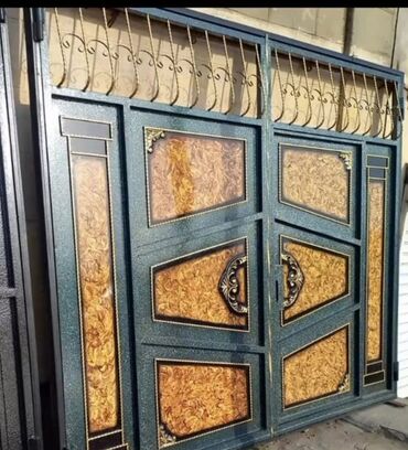 Həyət darvazaları: Dəmir Həyət darvazası, Yana açılan, Mexaniki, Qapı ilə, rəng - Göy — 2