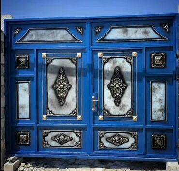 Həyət darvazaları: Dəmir Həyət darvazası, Yana açılan, Mexaniki, Qapı ilə, rəng - Göy — 1