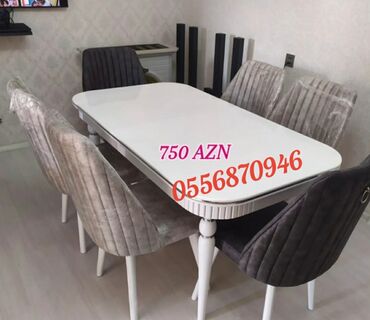 Masa və oturacaq dəstləri: Qonaq otağı üçün, Yeni, Açılmayan, Dördbucaq masa, 6 stul — 2