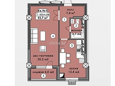69: 1 комната, 53 м², Кок-Жар ж/м 12 этаж, ПСО (под самоотделку) — 2