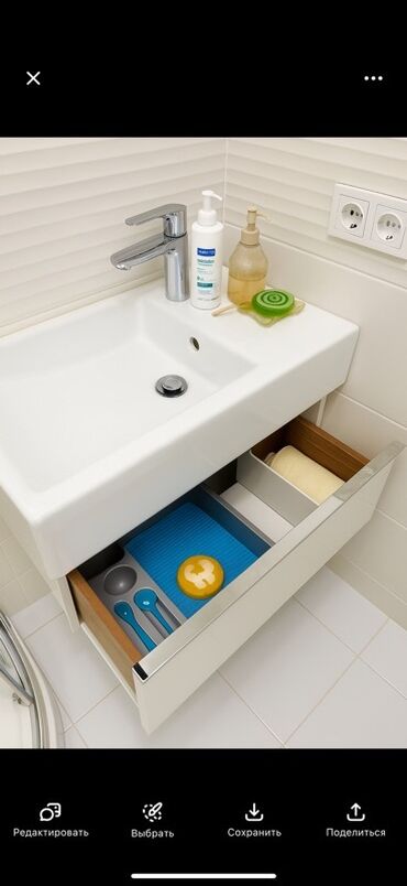 чертеж тумбочки прикроватной: Ванна үчүн тумба, Раковина менен, түсү - Ак