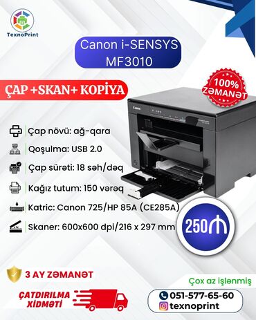 Monitorlar: 📢 Canon i-SENSYS MF3010 – Ev və ofis üçün ideal seçim! 🖨️ Çap + Skan