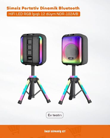 Simsiz Portativ Dinamik Bluetooth HiFi LED RGB İşıqlı 12 düym