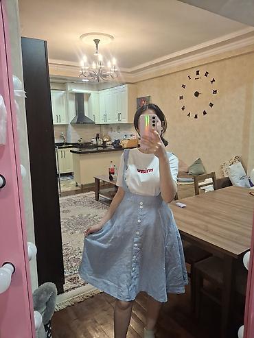 Ətəklər: Mavi-ağ xırda zolaqlı askılı ətək (sundress stili) 2-3 defe — 2