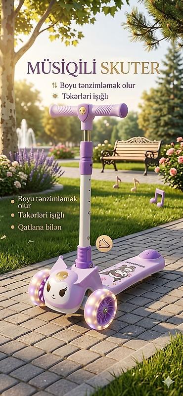 Motonəqliyyat: Musiqili uşaq skuteri – Kuromi dizaynı - 3 təkərli sabit konstruksiya — 1