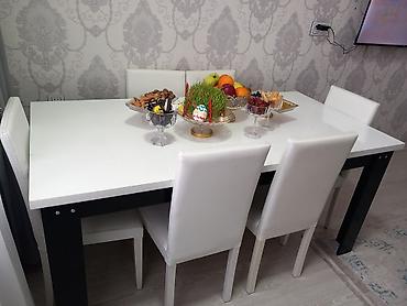 ev üçün stul: Qonaq otağı üçün, İşlənmiş, Açılmayan, Dördbucaq masa, 6 stul — 2