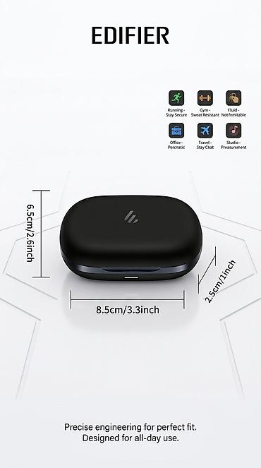 edifier: İşlənmiş Simsiz (Bluetooth) Qulaqcıqlar, Edifier, rəng - Qara — 2