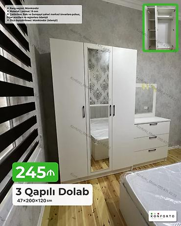 3 qapılı paltar dolabı - Ölçü: 47×200×120 sm - Material: 18 mm