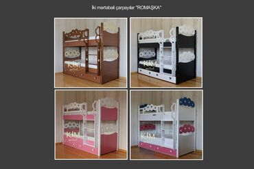 İkimərtəbəli uşaq çarpayıları: Oğlan və qız üçün, Yeni, Çarpayı, Matras ilə, Siyirməli, Taxta — 13