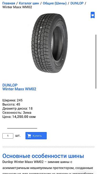 Шины 245 / 45 / R 18, Зима, Б/у, Комплект, Легковые, Япония, Dunlop