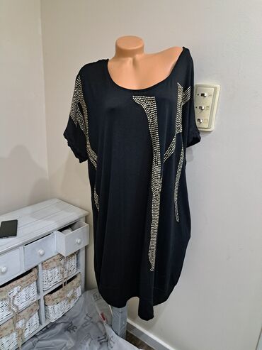 peplum bluza: 5XL (EU 50), Viskoza, Jednobojni, bоја - Crna