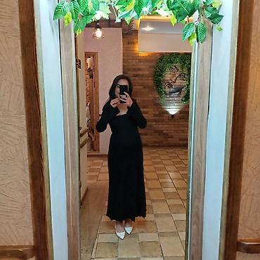 ziyafət geyimi: Qara uzun don - Rəng: saf qara - Model: maxi uzunluqda, yüngül açıq — 1