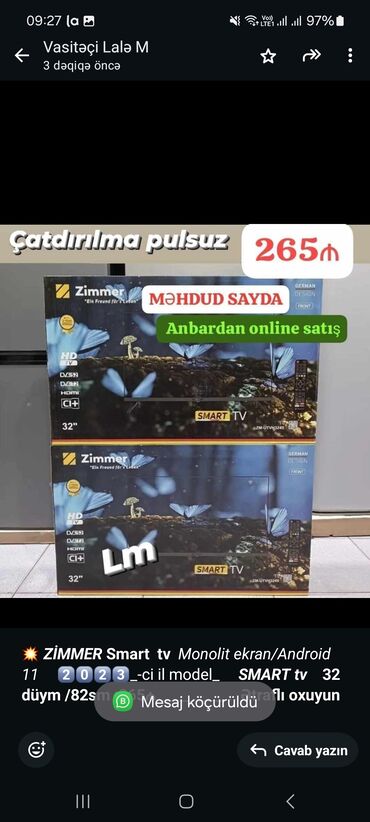 p smart ekran: Yeni Televizor Zimmer 32" Pulsuz çatdırılma