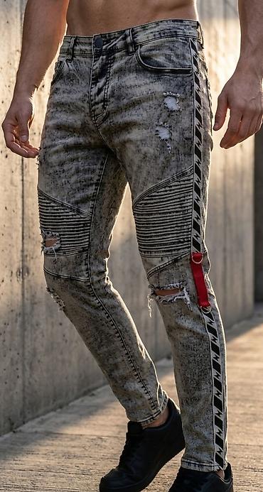 sive muske farmerke: Muške skinny biker farmerke sa efektnim detaljima - Materijal — 1
