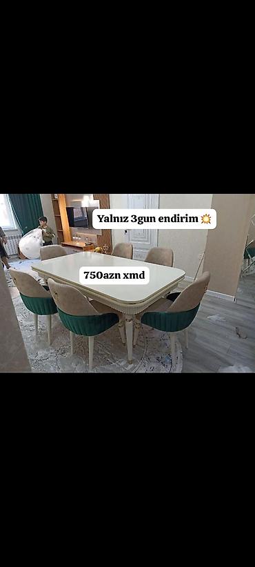 iş stulu: Qonaq otağı üçün, Yeni, Açılmayan, Dördbucaq masa, 6 stul — 1