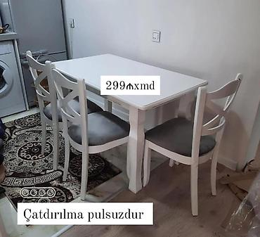 oturacagi: Ağ rəngdə 1 masa + 4 stul dəsti - Klassik dizaynlı, düzbucaqlı stol — 2