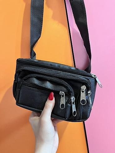 deri çanta: Qara bel/çiyin çantası (unisex) - Material: süni dəri (qara) — 3