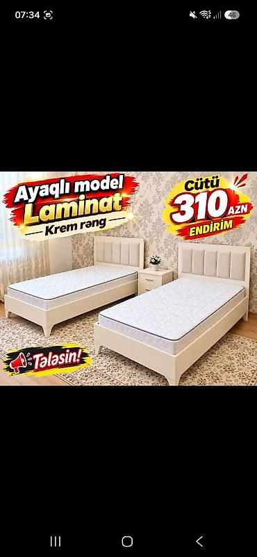 Ayaqlı model laminat çarpayılar – krem rəng. - İki ədəd tək nəfərlik