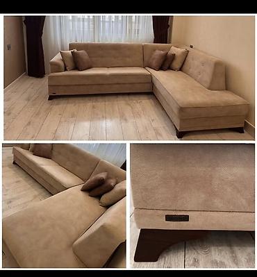 Bej rəngdə L formalı künc divan - Müasir minimalist dizayn, düyməli lalafo.az -da Bej rəngdə L formalı künc divan - Müasir minimalist dizayn, düyməli