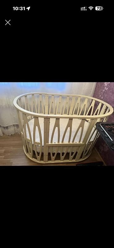 Колыбели: Oval formalı uşaq beşiyi - Material: möhkəm ağac, açıq krem rəng - — 1