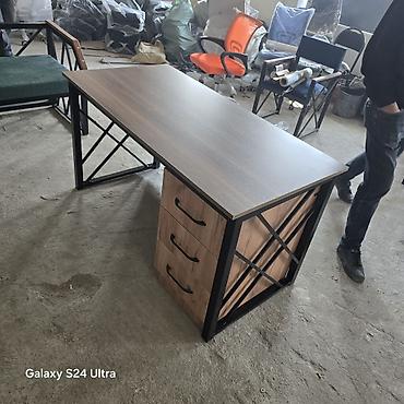 ofis əşyaları: Sənaye üslublu iş masası - Material: MDF/LDSP ağac teksturalı üst — 1