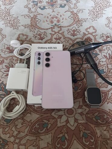 симка корпаратив: Samsung Galaxy A55, Б/у, 256 ГБ, цвет - Фиолетовый, 2 SIM