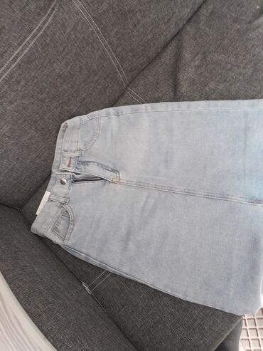 мужские джинсы с высокой талией: Юбка, Карандаш, Миди, Джинс, Высокая талия, С вырезом