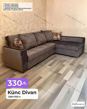 Ev üçün mebel: Künc divan – 240×150 sm - Mexanizm: açılan, bazalı (yataq funksiyası — 1