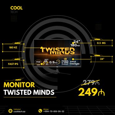 Monitorlar: Twisted Minds 23,8" TM24FHD180IPS 🌐cooltech.az ✨6 ay zəmanət 😎pulsuz