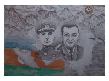 Xidmətlər: Kagız üzərində qara karandaş və akvarel ilə işlənib Ölçüsü 50x70 2020