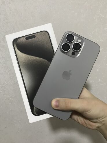 Apple iPhone: IPhone 15 Pro Max, Б/у, 256 ГБ, Natural Titanium, Защитное стекло, Чехол, Кабель, 87 %