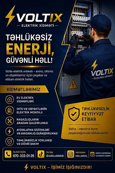Ev,ofis,salon və villanızın Elektrik işlərinizi peşəkar komandamıza