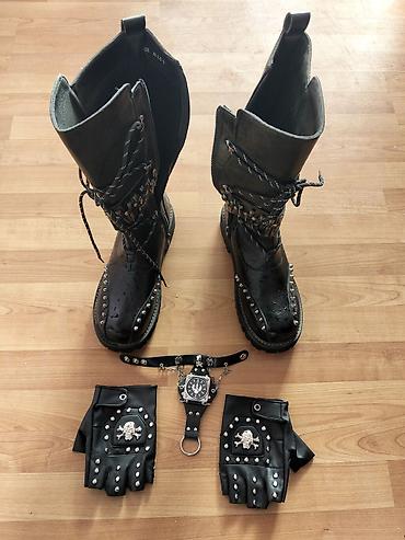 Gotik/rok üslubunda aksesuar dəsti - Yüksək boğazlı qara çəkmələr