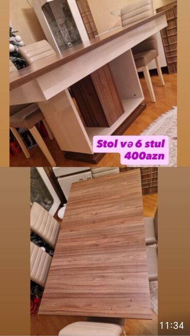 Masalar: Qonaq otağı üçün, İşlənmiş, Transformer, Dördbucaq masa, 6 stul