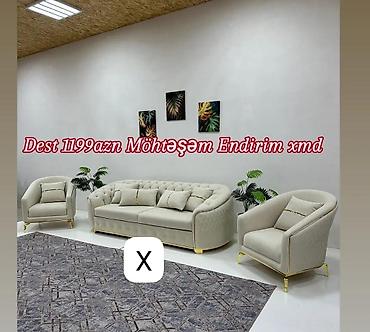 Modern oturma dəsti – 3+1+1 - Tərkibi: 1 üçnəfərlik divan, 2 ədəd