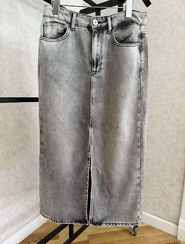 Boz rəngli denim midi ətək - Material: qalın denim (cotton qarışımı)