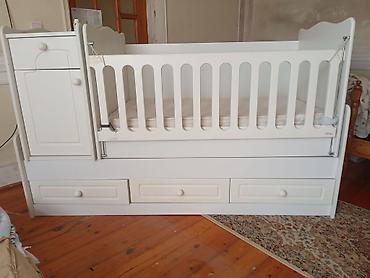 Beşiklər: Ağ rəngli multifunksional uşaq beşiyi - Material: laminat/MDF əsaslı — 1